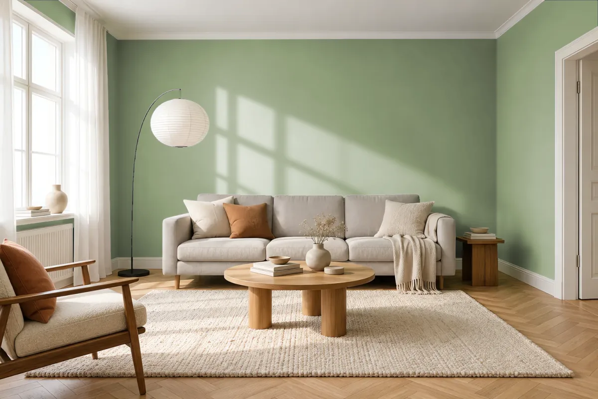 Краска Little Greene LG 86 Garden — гостиная в скандинавском стиле