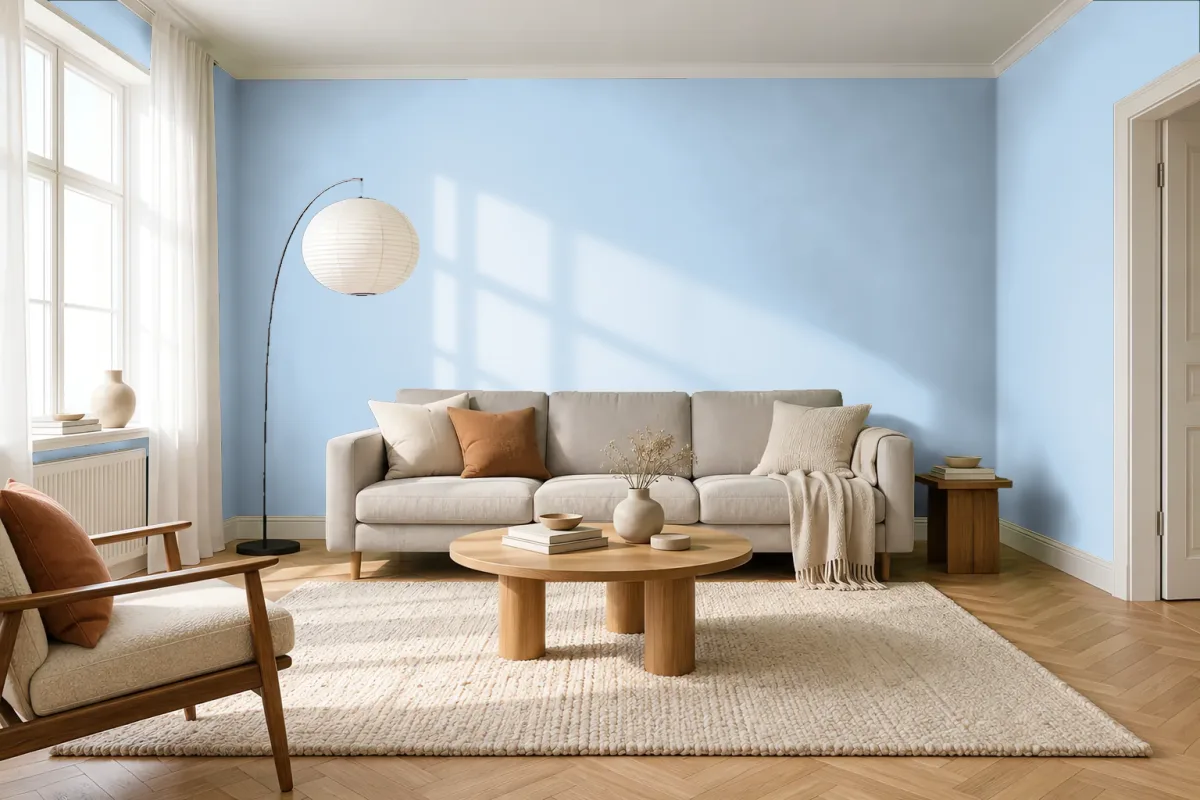 Краска Swiss Lake SL-2032 Cachemire Blue — гостиная в скандинавском стиле