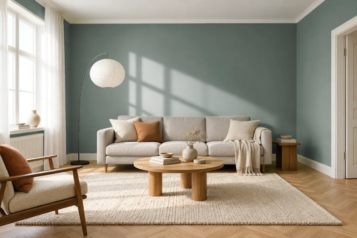 Краска Little Greene LG 305 Ho Ho Green — гостиная в скандинавском стиле