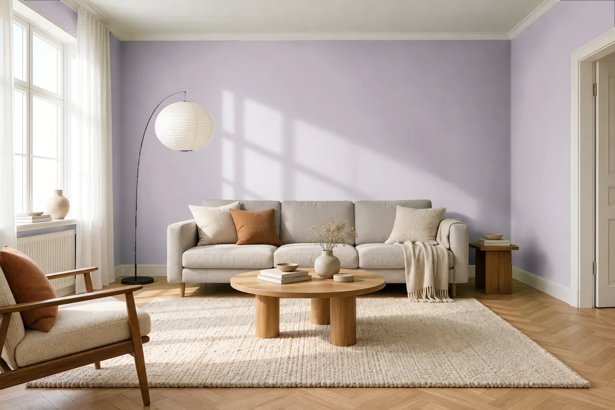Краска Tikkurila TVT J426 Lilac — гостиная в скандинавском стиле
