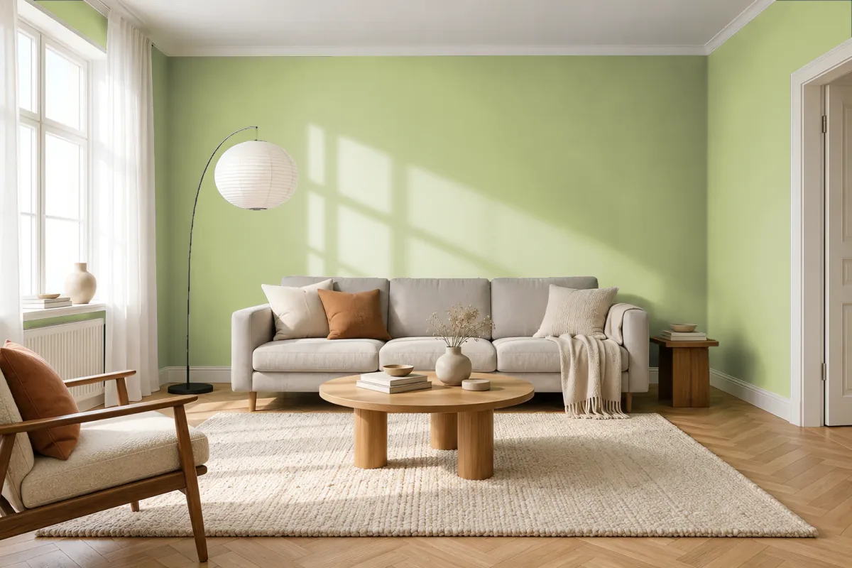 Краска Tikkurila TVT K385 Meadow — гостиная в скандинавском стиле