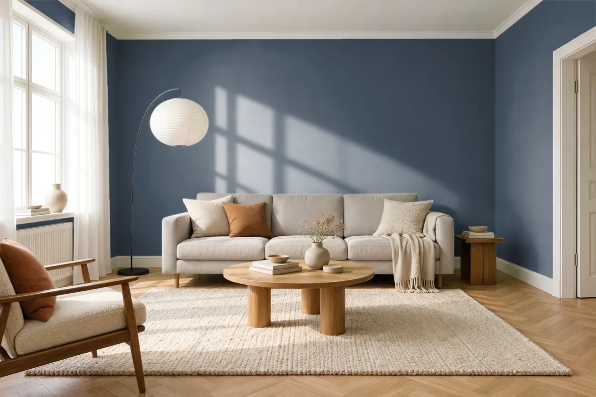 Краска Tikkurila TVT N429 Denim — гостиная в скандинавском стиле