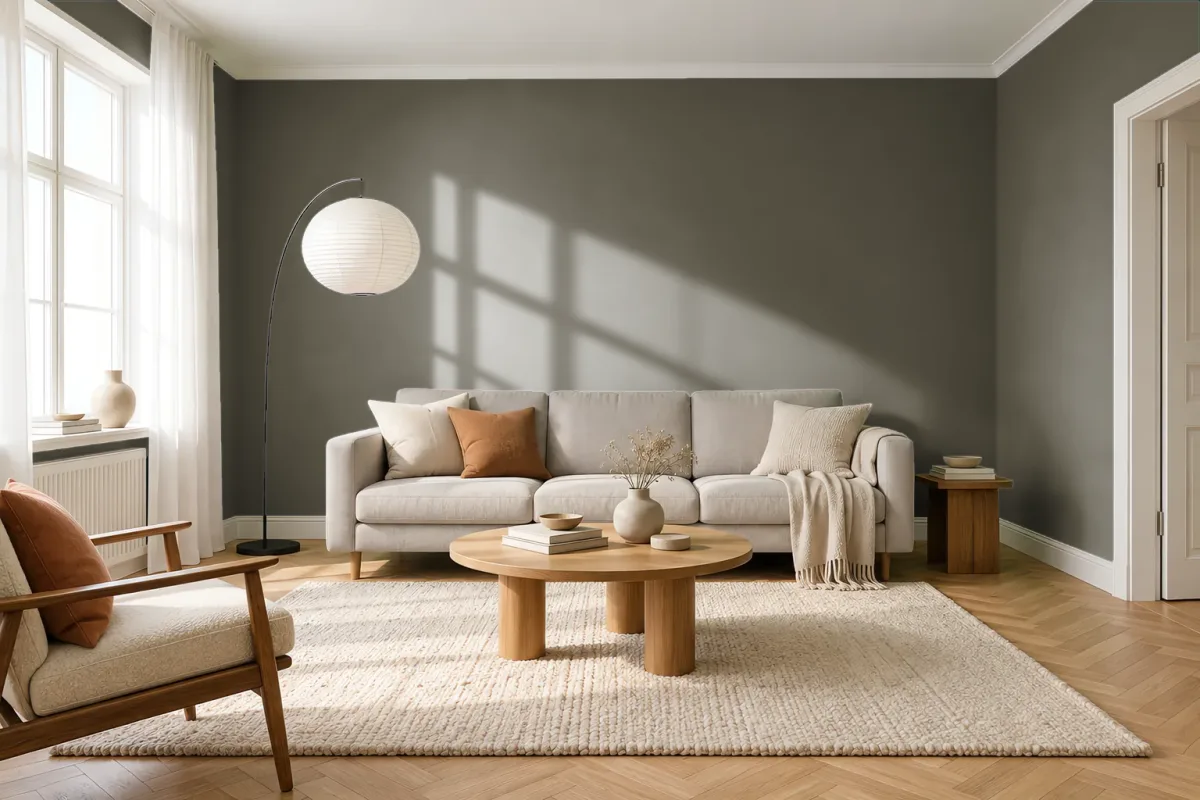 Краска Little Greene LG 56 Invisible Green — гостиная в скандинавском стиле