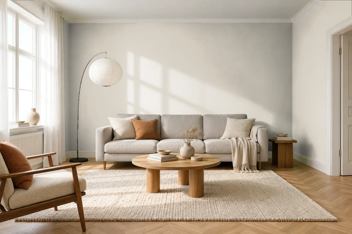 Краска Little Greene LG 77 Portland Stone — гостиная в скандинавском стиле