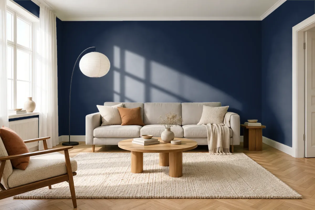 Краска PANTONE 19-4022 Parisian Night — гостиная в скандинавском стиле