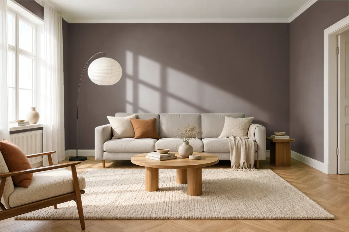 Краска PANTONE 19-0916 Rain Drum — гостиная в скандинавском стиле
