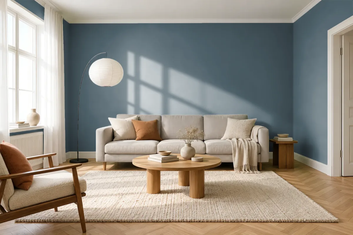 Краска PANTONE 18-4214 Stormy Weather — гостиная в скандинавском стиле