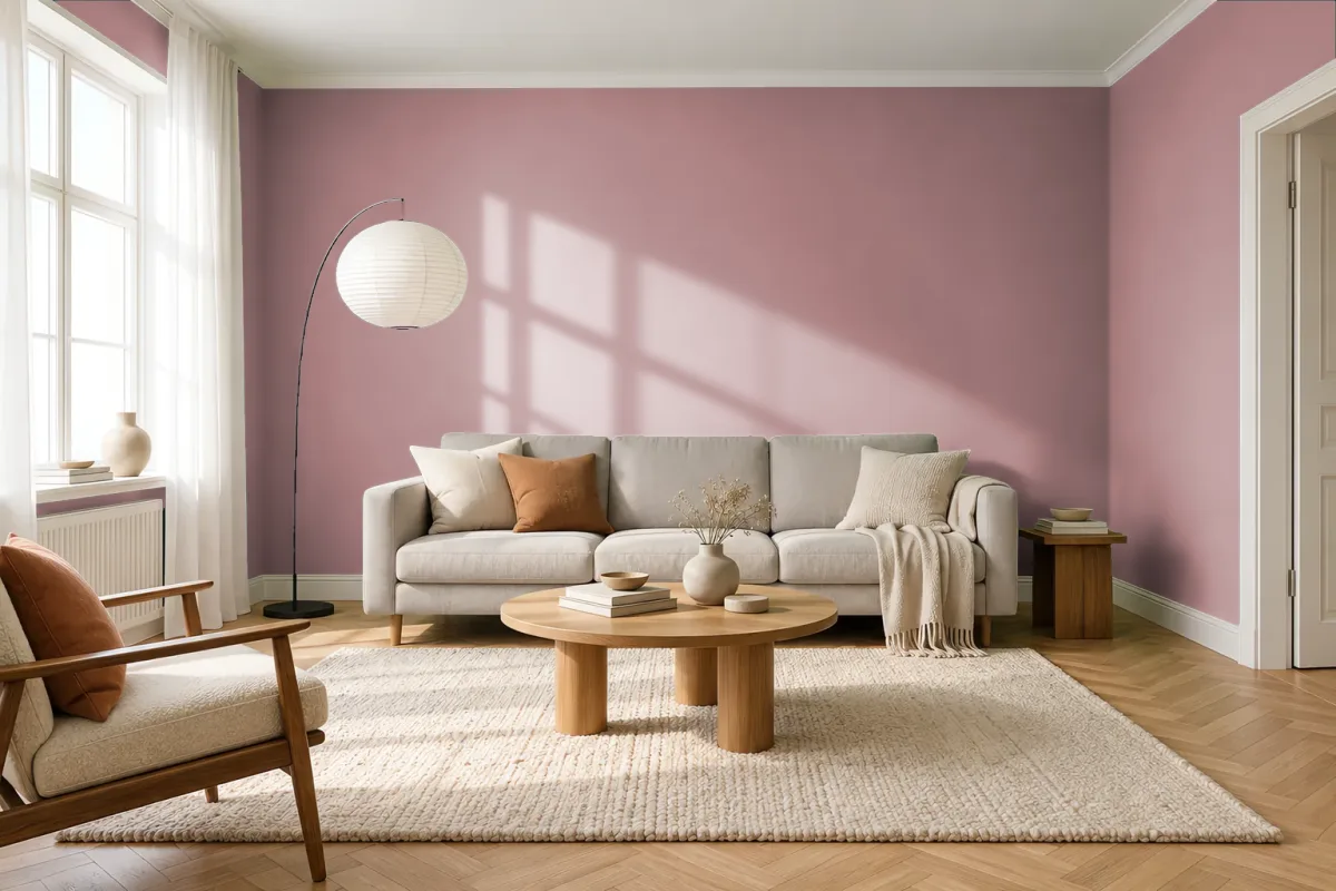 Краска PANTONE 17-1514 Ash Rose — гостиная в скандинавском стиле