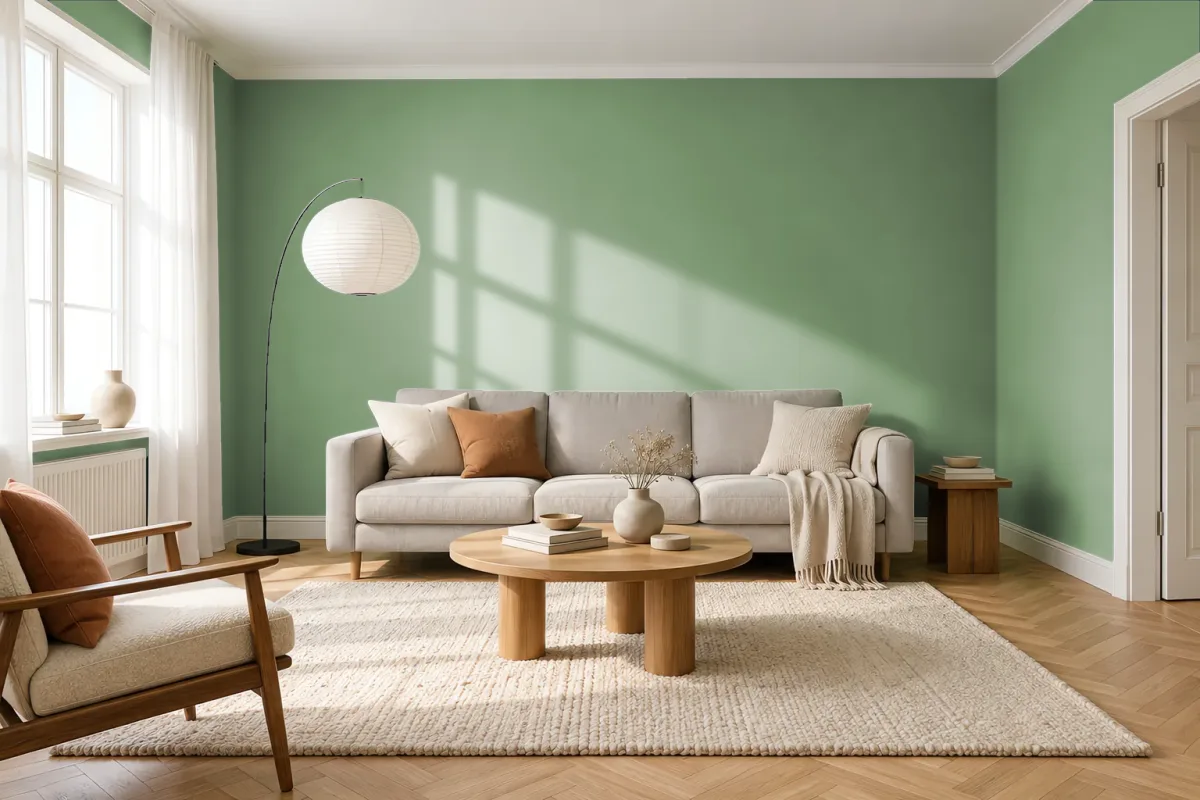 Краска PANTONE 17-0215 Aspen Green — гостиная в скандинавском стиле