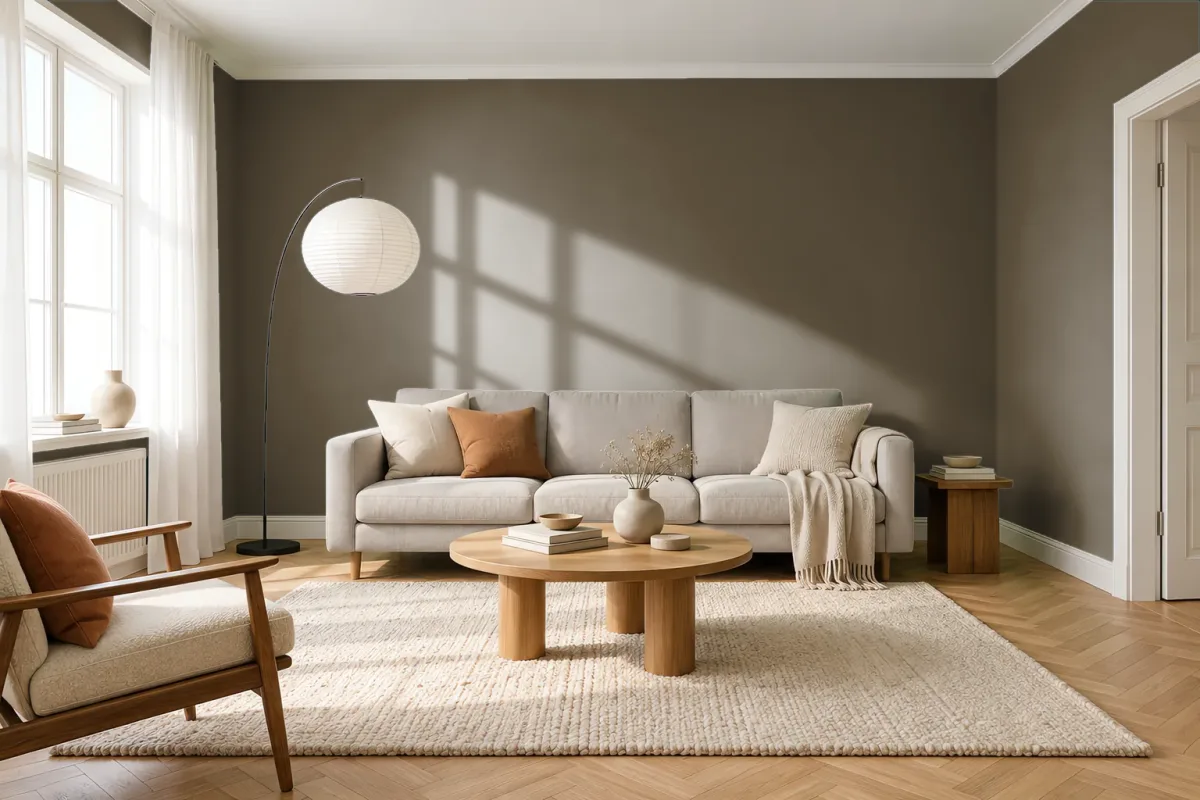 Краска PANTONE 19-0618 Beech — гостиная в скандинавском стиле