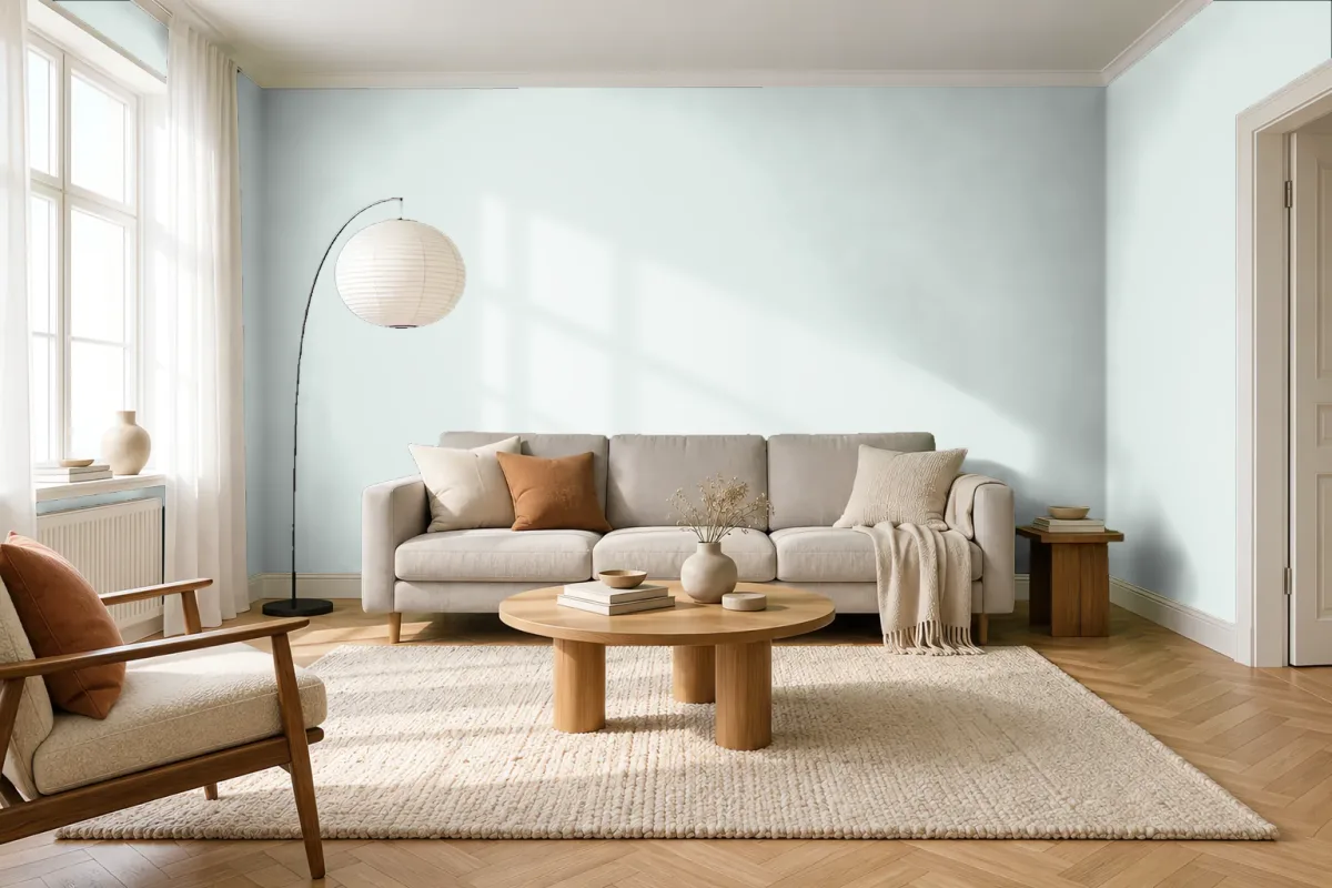 Краска PANTONE 11-4604 Billowing Sail — гостиная в скандинавском стиле