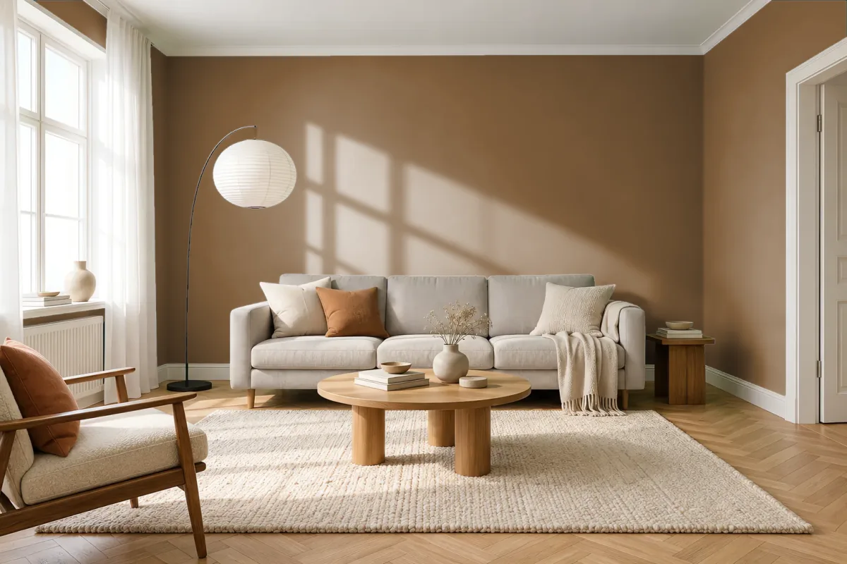 Краска PANTONE 18-0937 Bronze Brown — гостиная в скандинавском стиле