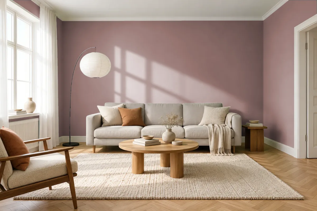 Краска PANTONE 17-1516 Burlwood — гостиная в скандинавском стиле