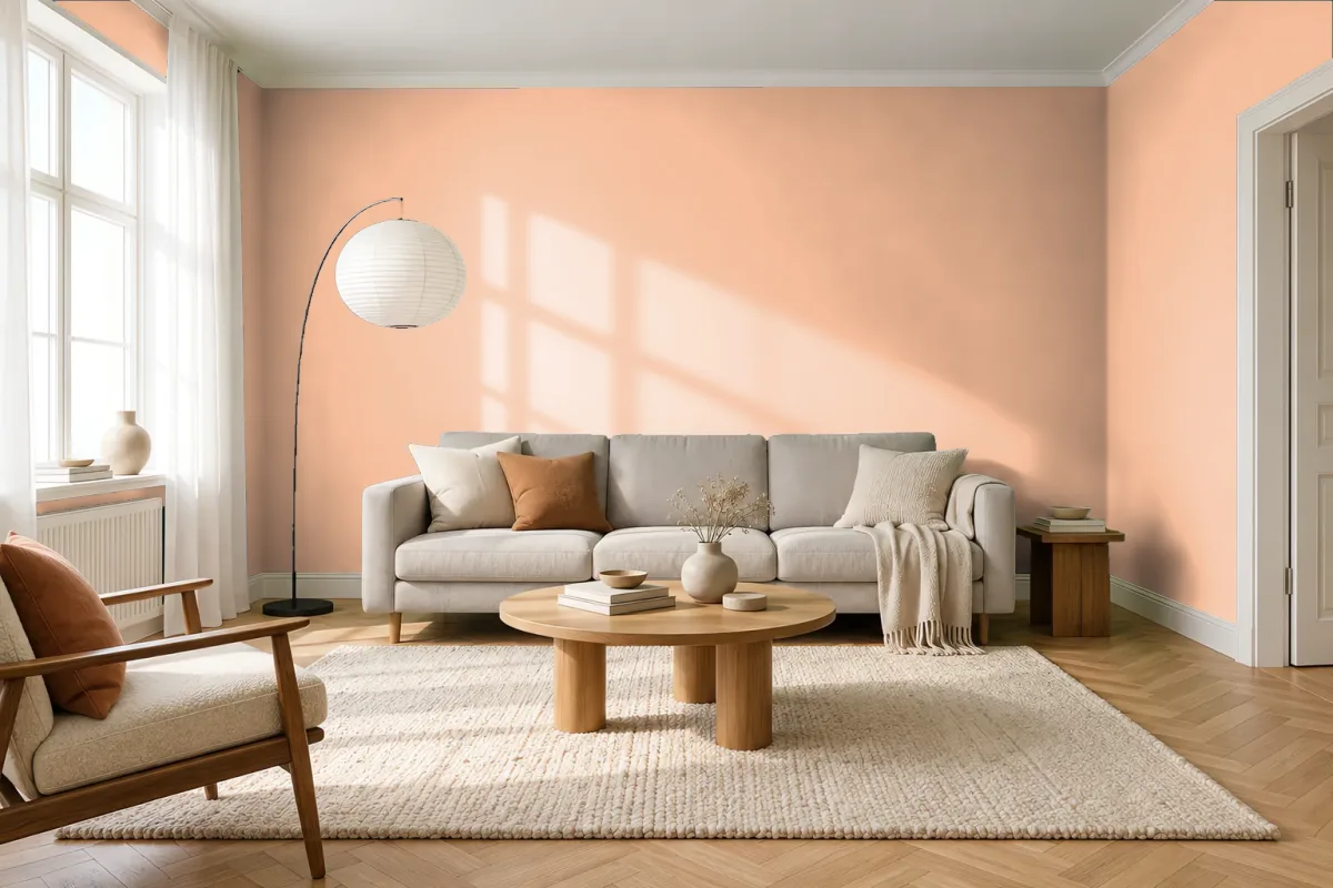 Краска PANTONE 13-1022 Caramel Cream — гостиная в скандинавском стиле