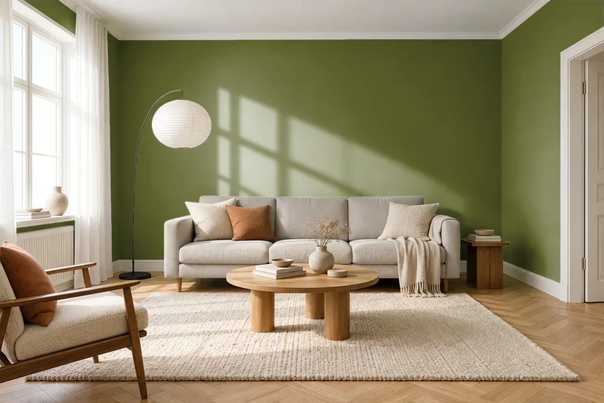 Краска PANTONE 18-0328 Cedar Green — гостиная в скандинавском стиле