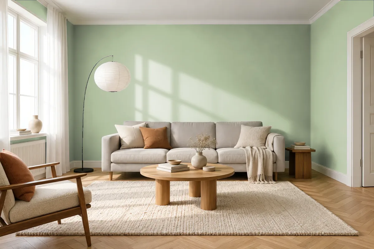 Краска PANTONE 14-0114 Celadon Green — гостиная в скандинавском стиле