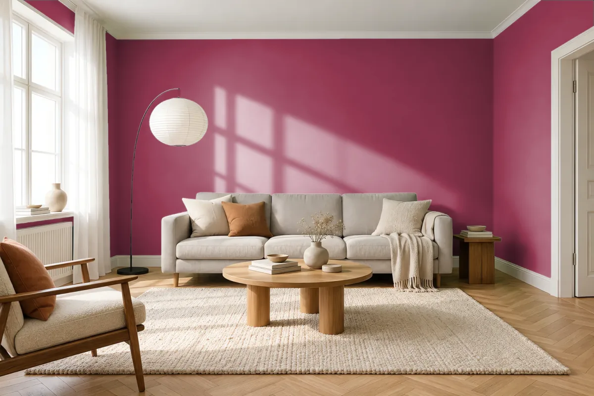Краска PANTONE 19-1955 Cerise — гостиная в скандинавском стиле