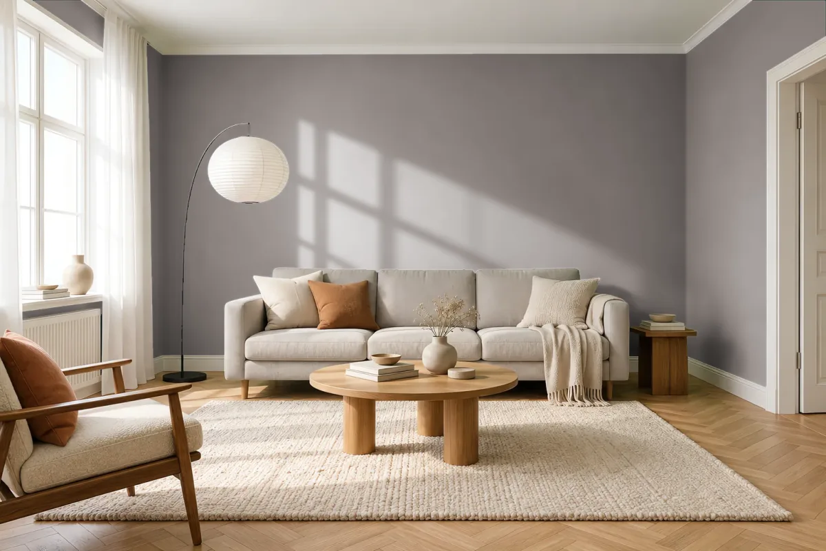 Краска PANTONE 17-1506 Cinder — гостиная в скандинавском стиле