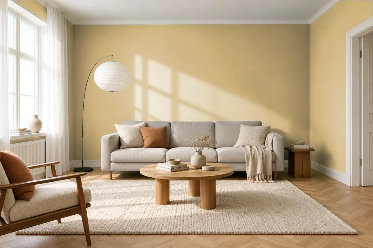Краска PANTONE 14-1025 Cocoon — гостиная в скандинавском стиле