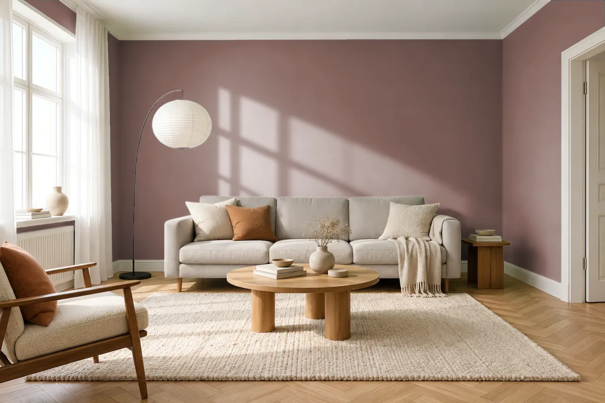 Краска PANTONE 18-1421 Baltic Amber — гостиная в скандинавском стиле