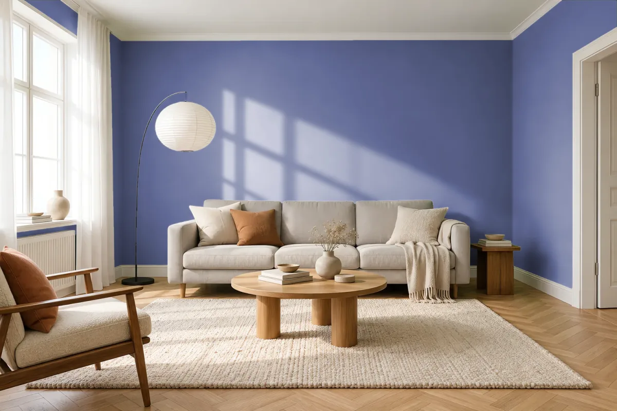 Краска PANTONE 18-3828 Corsican Blue — гостиная в скандинавском стиле