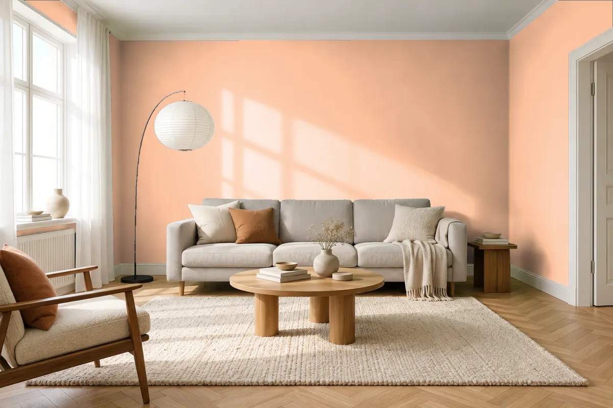 Краска PANTONE 13-1019 Cream Blush — гостиная в скандинавском стиле