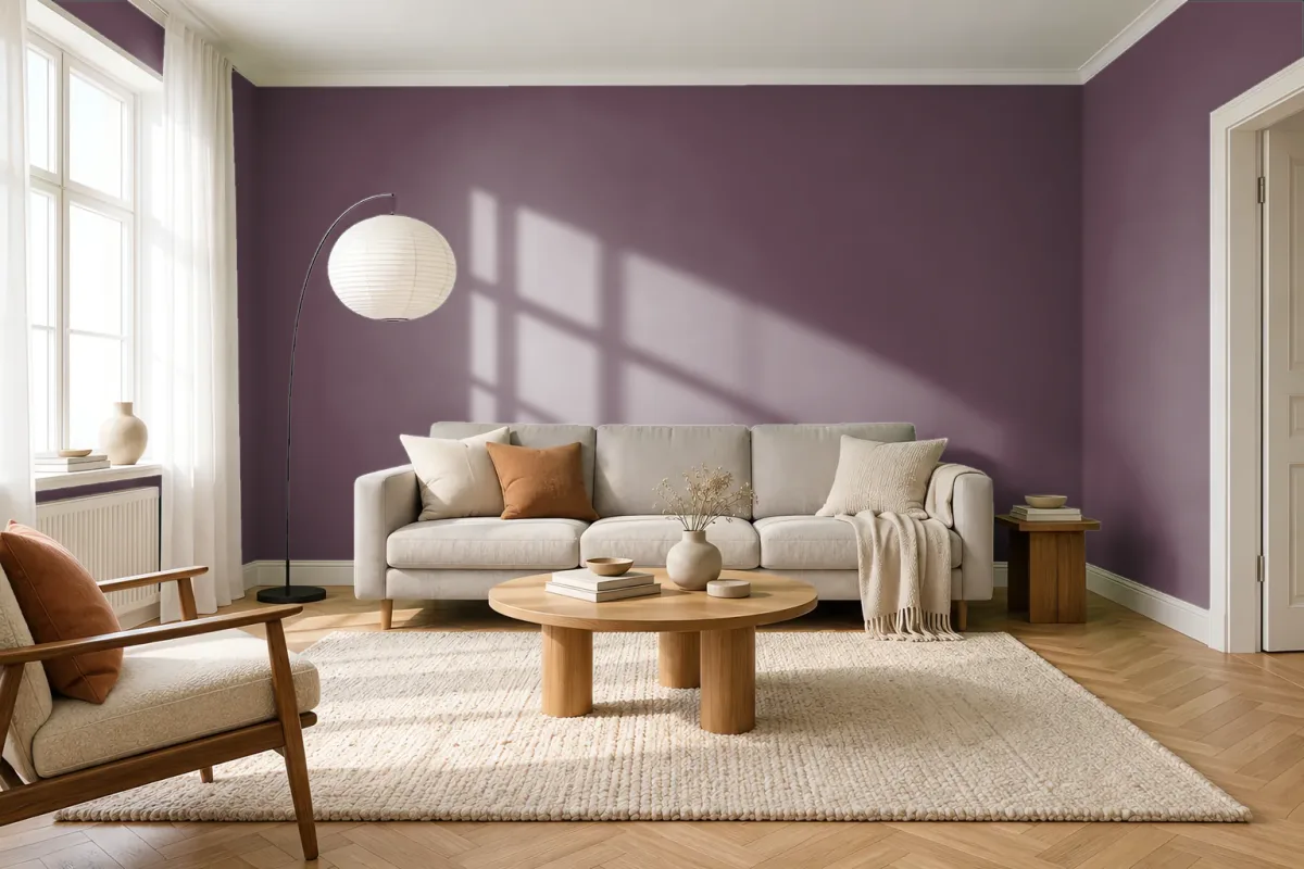 Краска PANTONE 19-2312 Crushed Violets — гостиная в скандинавском стиле