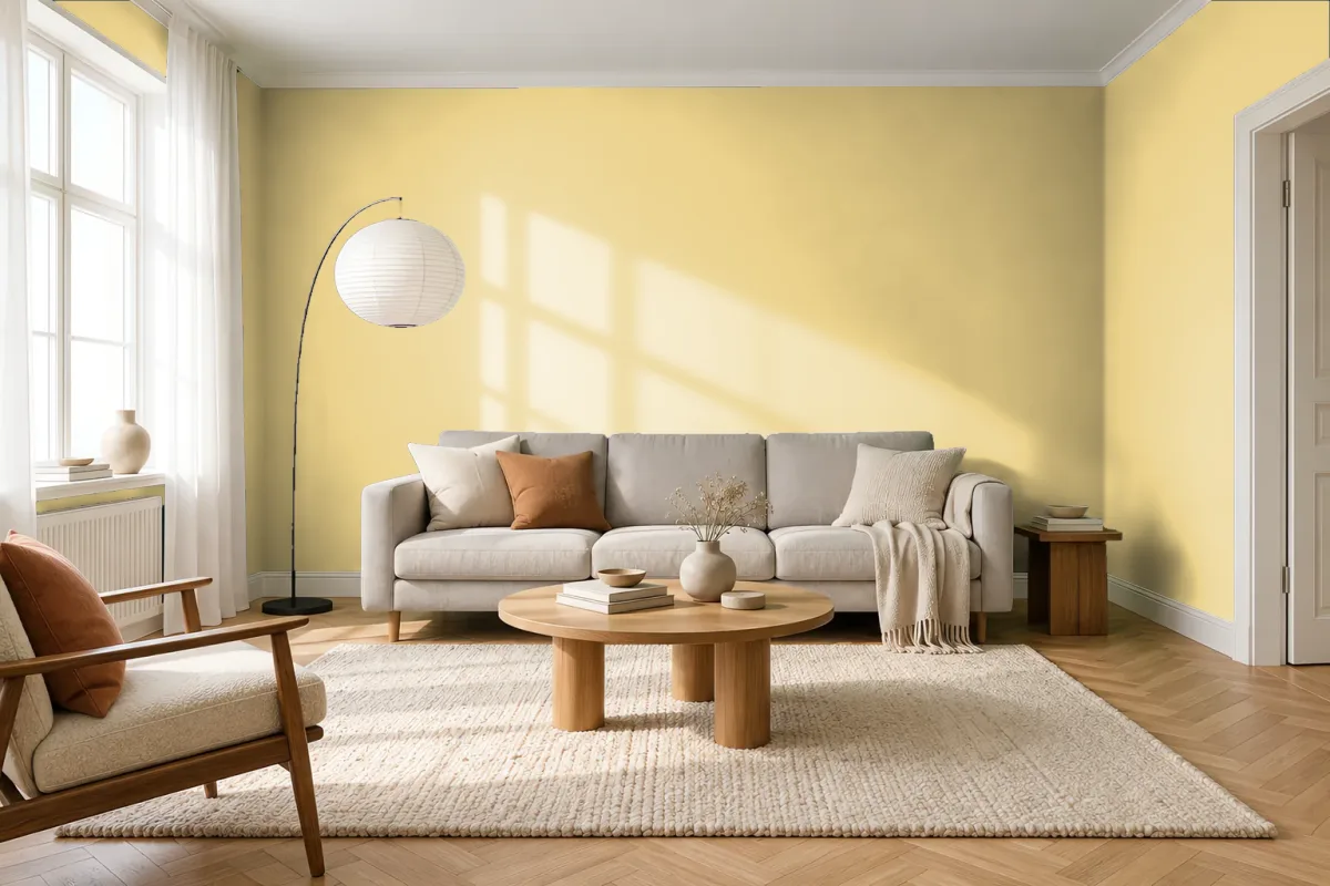 Краска PANTONE 13-0720 Custard — гостиная в скандинавском стиле