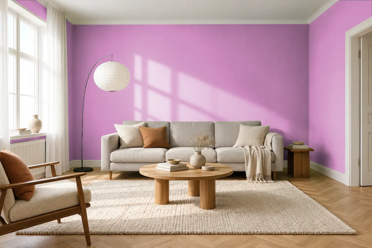 Краска PANTONE 16-3118 Cyclamen — гостиная в скандинавском стиле