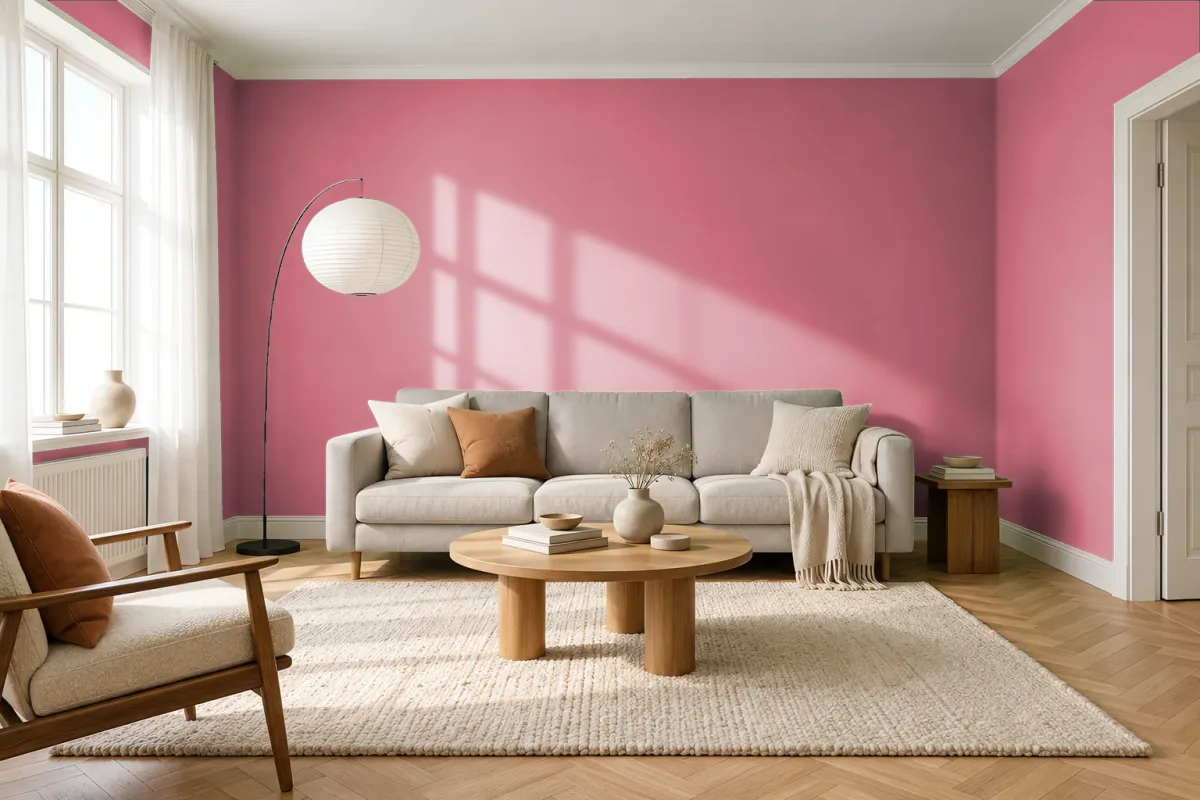 Краска PANTONE 17-1927 Desert Rose — гостиная в скандинавском стиле