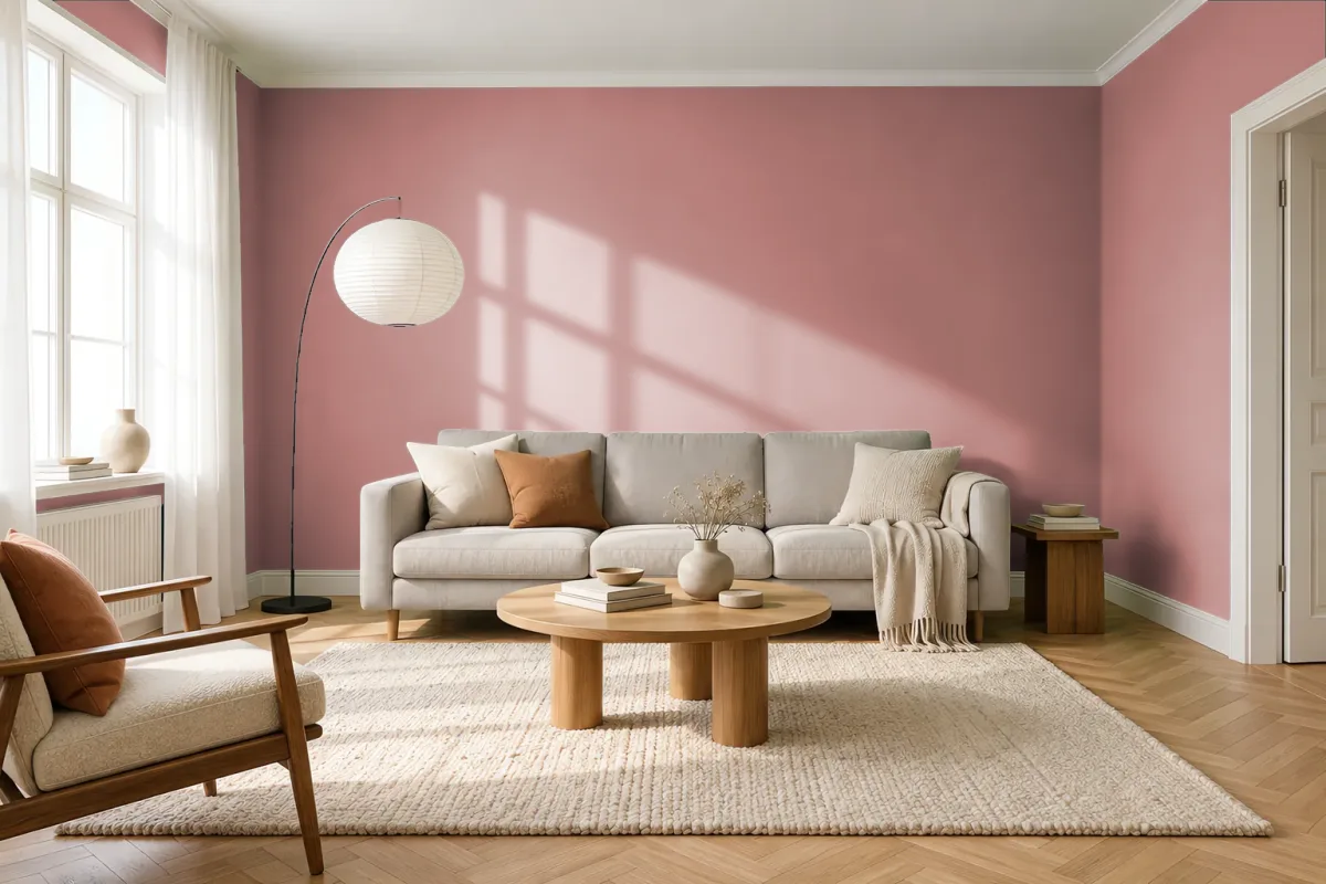 Краска PANTONE 17-1524 Desert Sand — гостиная в скандинавском стиле