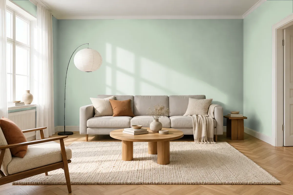 Краска PANTONE 13-0107 Dewkist — гостиная в скандинавском стиле