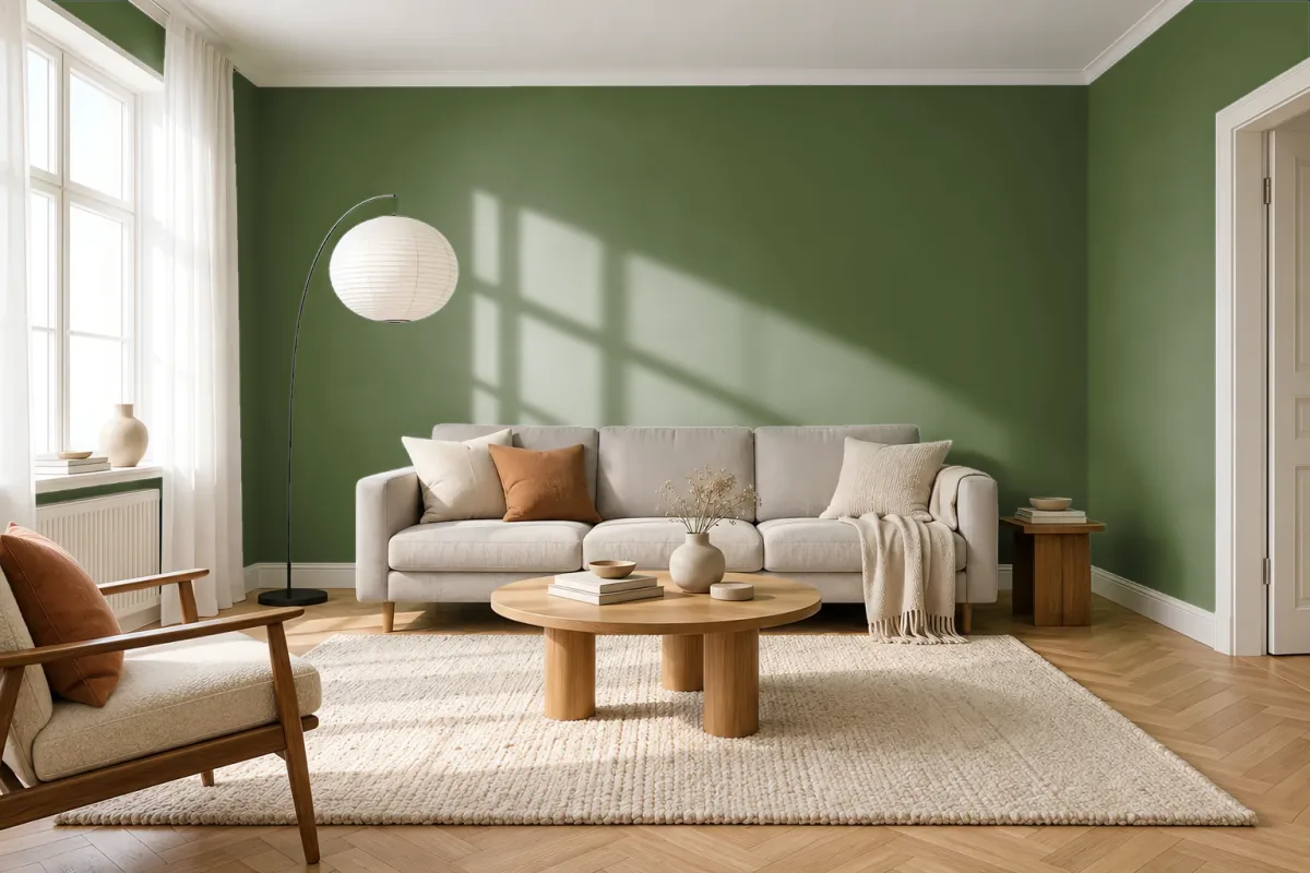 Краска PANTONE 18-0108 Dill — гостиная в скандинавском стиле