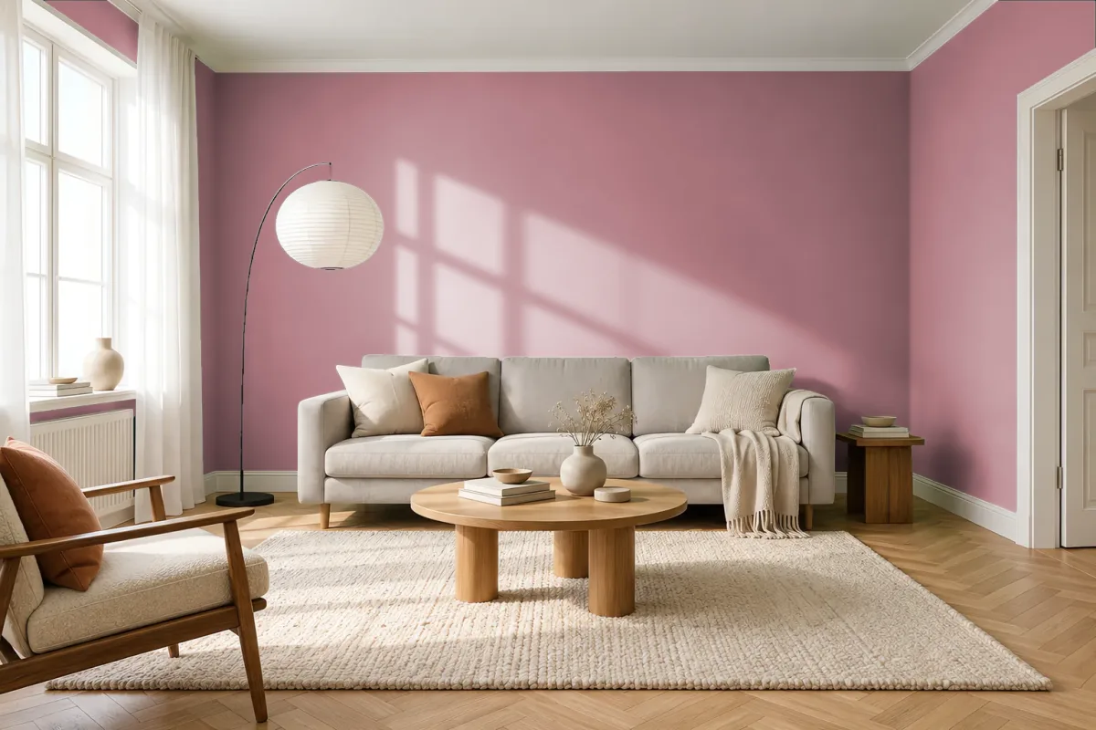 Краска PANTONE 17-1718 Dusty Rose — гостиная в скандинавском стиле