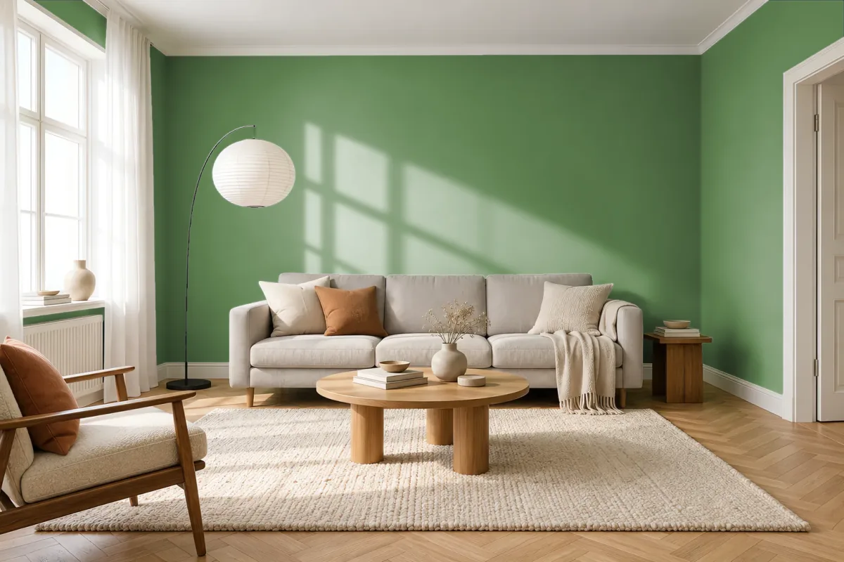 Краска PANTONE 18-0110 English Ivy — гостиная в скандинавском стиле