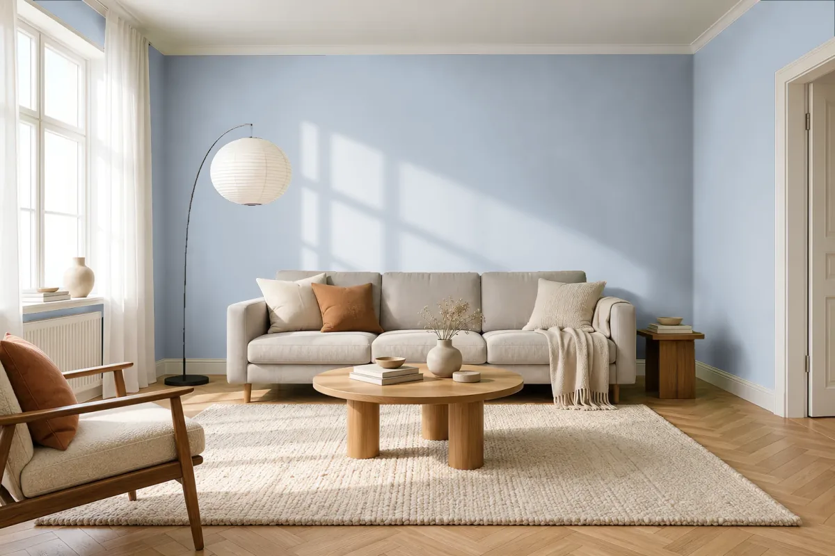 Краска PANTONE 14-4106 Gray Dawn — гостиная в скандинавском стиле