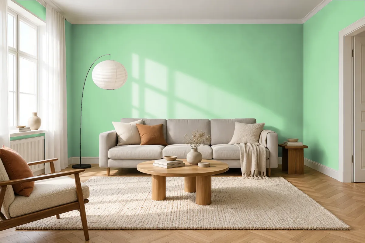 Краска PANTONE 13-0117 Green Ash — гостиная в скандинавском стиле