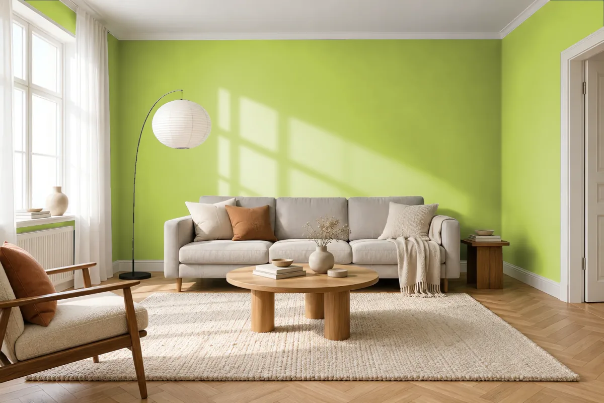 Краска PANTONE 13-0442 Green Glow — гостиная в скандинавском стиле