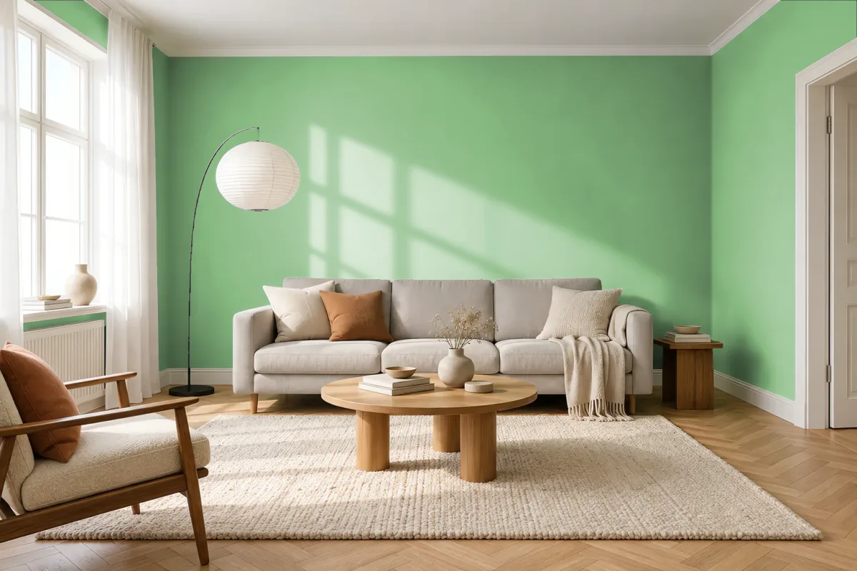 Краска PANTONE 14-0127 Greengage — гостиная в скандинавском стиле