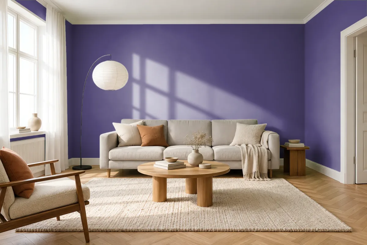 Краска PANTONE 19-3737 Heliotrope — гостиная в скандинавском стиле