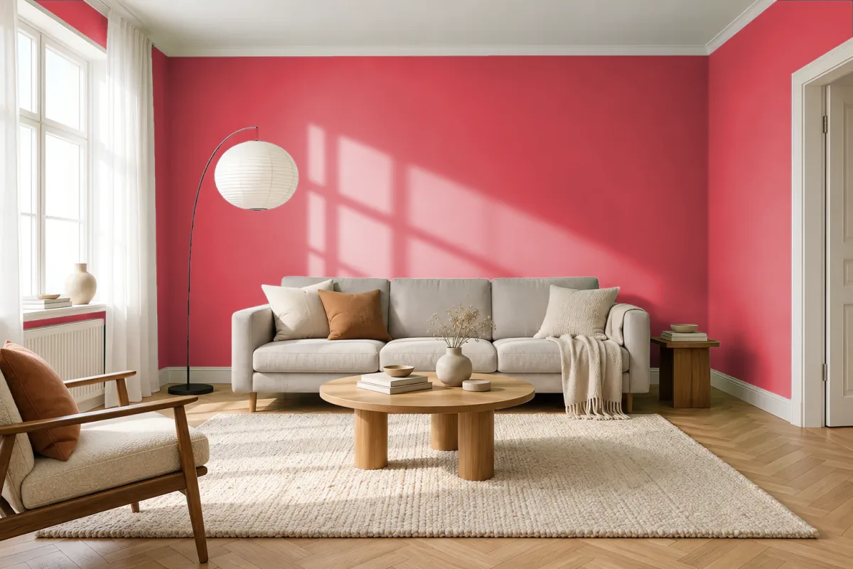 Краска PANTONE 18-1762 Hibiscus — гостиная в скандинавском стиле