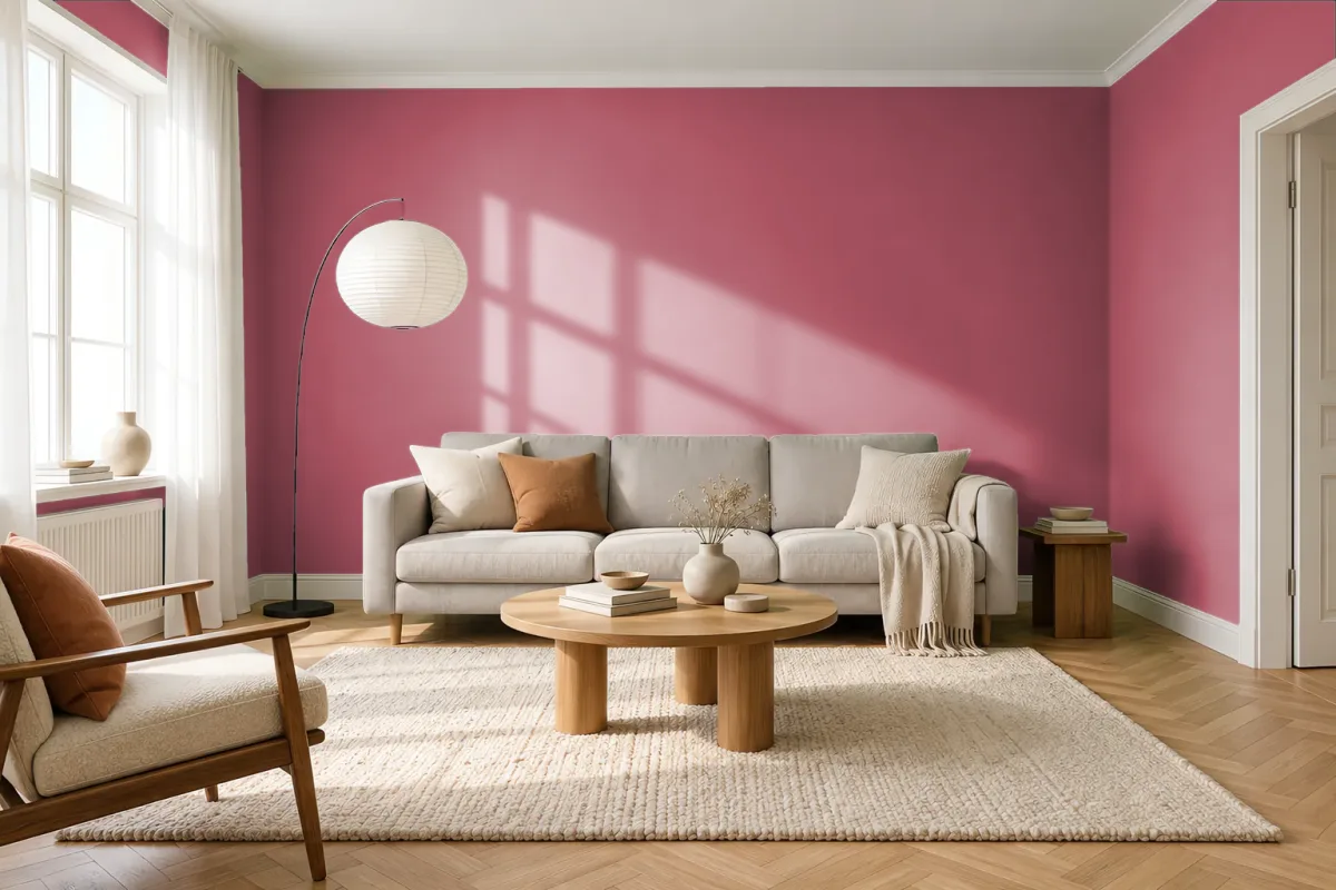 Краска PANTONE 17-1633 Holly Berry — гостиная в скандинавском стиле