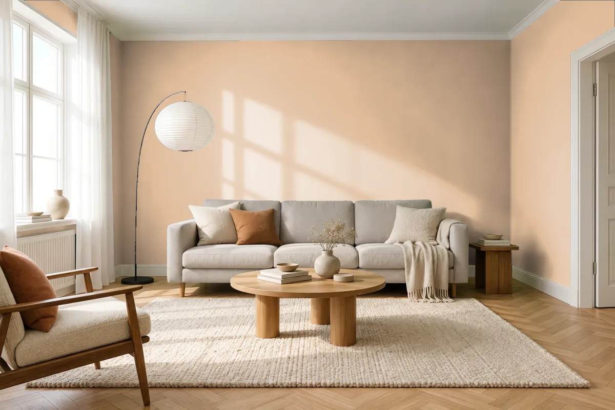 Краска PANTONE 13-1015 Honey Peach — гостиная в скандинавском стиле