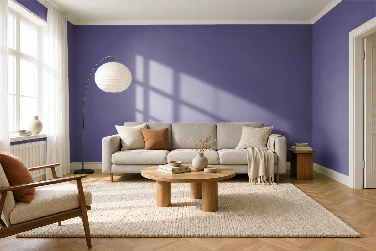 Краска PANTONE 18-3615 Imperial Palace — гостиная в скандинавском стиле