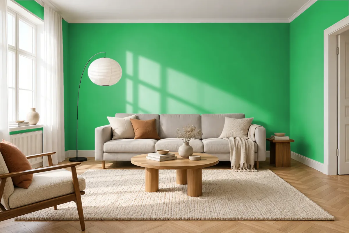 Краска PANTONE 16-6240 Island Green — гостиная в скандинавском стиле