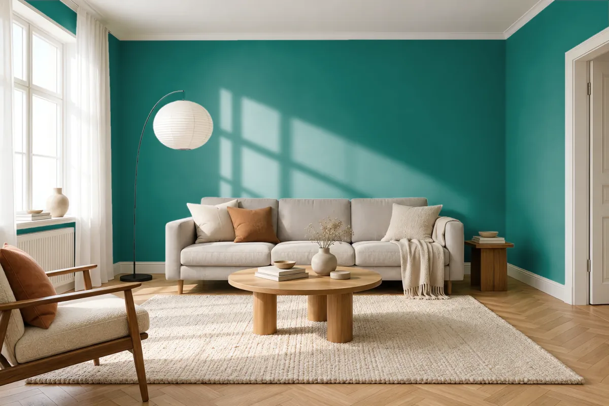Краска PANTONE 18-5620 Ivy — гостиная в скандинавском стиле