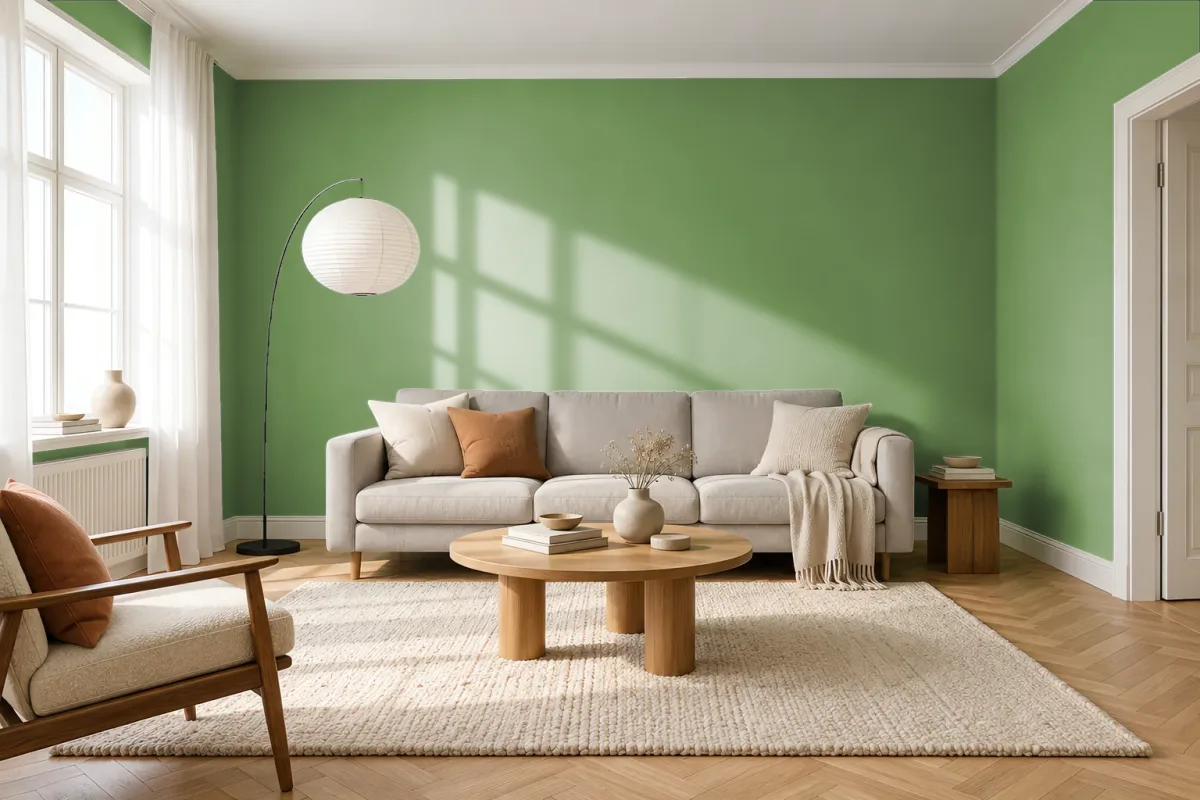 Краска PANTONE 16-0228 Jade Green — гостиная в скандинавском стиле