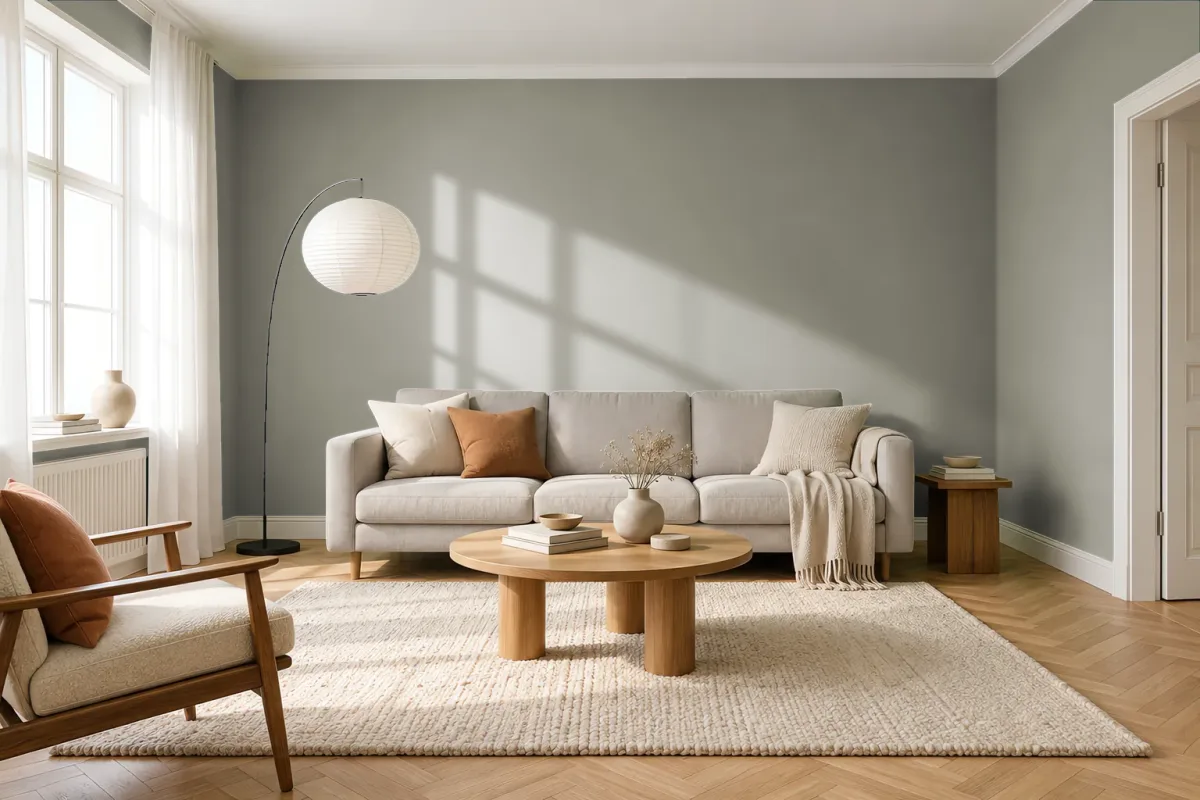 Краска PANTONE 17-0610 Laurel Oak — гостиная в скандинавском стиле