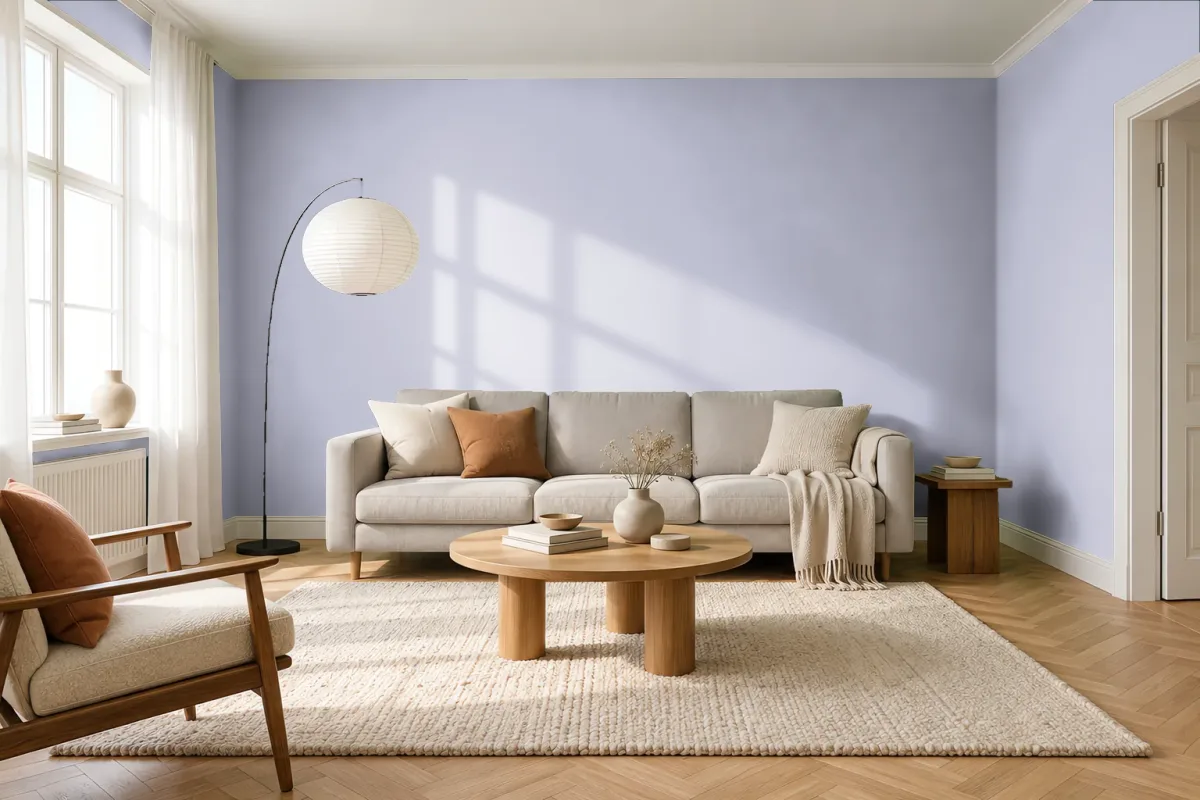 Краска PANTONE 14-3905 Lavender Blue — гостиная в скандинавском стиле