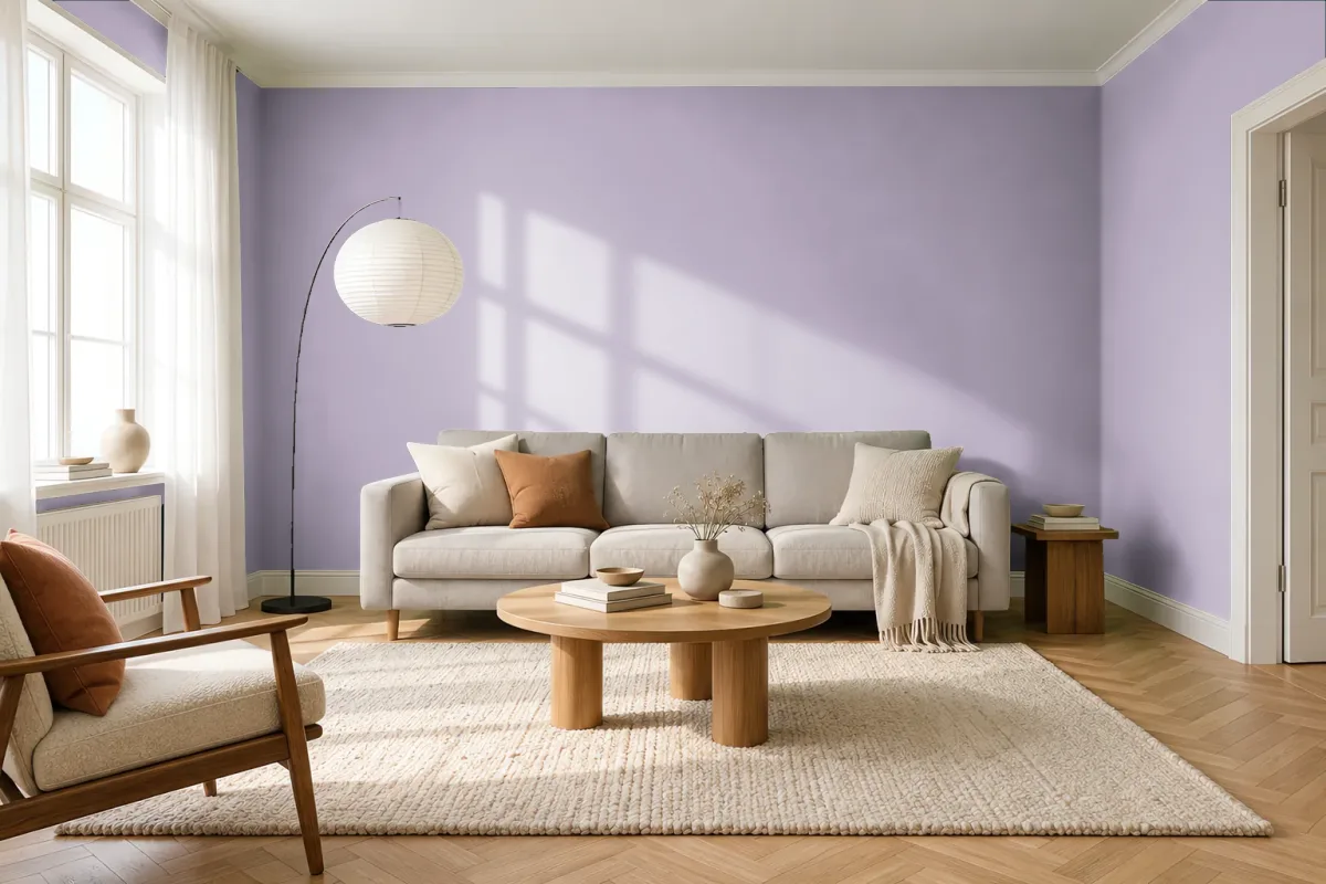 Краска PANTONE 15-3507 Lavender Frost — гостиная в скандинавском стиле